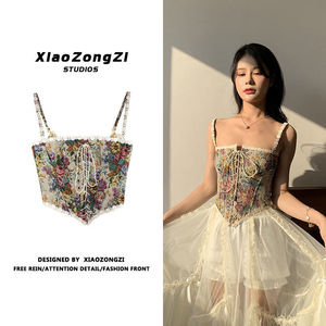 เสื้อครอปเซ็ทลูกไม้ลายดอกไม้ XiaoZongZi ทรงเข้ารูป ยืดหยุ่นเล็กน้อย ช่วยกระชับสัดส่วน สำหรับผู้หญิง - Product Image 1