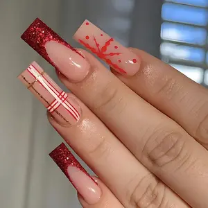 Presse à ongles personnalisée ballerine noël <span class=keywords><strong>rouge</strong></span> cercueil <span class=keywords><strong>French</strong></span> Tip ongles <span class=keywords><strong>manucure</strong></span> acrylique à coller sur les ongles Vente en gros - Product Image 1