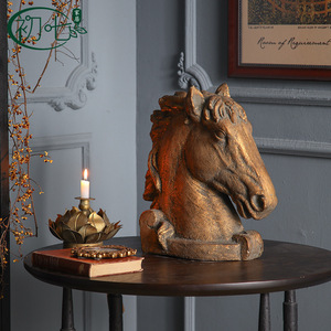 Adorno de Resina con Cabeza de Caballo Dorada de Estilo Europeo, Decoración Artística para el Hogar, Decoración para la Entrada - Product Image 3