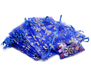 Bolsas de Regalo de Organza Azul y Dorado para Dulces Navideños al por Mayor - Product Image 1