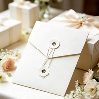 Enveloppe en papier coton personnalisée Mochi avec fermeture à cordon et bouton, impression typographique et gaufrage, pour invitation de mariage, carte de fête, emballage cadeau