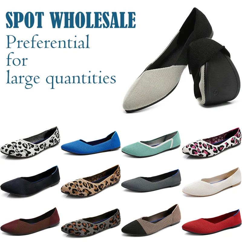 RTS Wholesale Fly flexible durable knit Women's Flats Shoes TPR sole insole Elegant pointed flat shoes