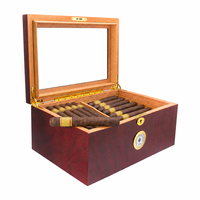 Boîte à cigares artisanale en bois de burl rouge avec couvercle en verre, doublure en cèdre espagnol, étui de rangement avec hygromètre et serrure, collection de bureau, cadeau