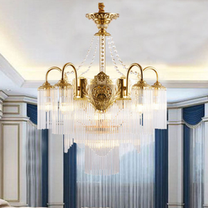 Candelabro de cobre luces decoración Villa dúplex escalera estilo <span class=keywords><strong>Baroco</strong></span> sala de estar comedor cristal borlas lámparas colgantes - Product Image 6