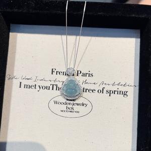 Collier pendentif en jade de mousse d'eau en calcédoine naturelle incrusté de luxe, petit pendentif porte-bonheur, pendentif pur S925, colliers fins - Product Image 4