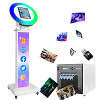 Cabina de Fotos para iPad para Bodas, Compatible con iPad de 10.2/10.5/10.9/11/12.9/13'', Máquina Giratoria para Fotos con Iluminación RGB y Anillo de Luz Ajustables