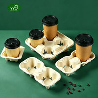 Support de tasses jetable compostable VVG, base en pâte de papier biodégradable, plateau porte-gobelets 2/4 tasses pour thé au lait, café à emporter
