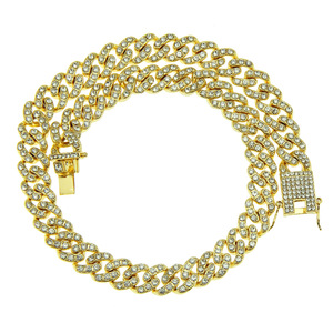 Diamond-set Cuban Necklace, Men's Single Row Full Chain, Large Gold Chain. Tanjing Fashion Lijing Necklace - Product Image 1