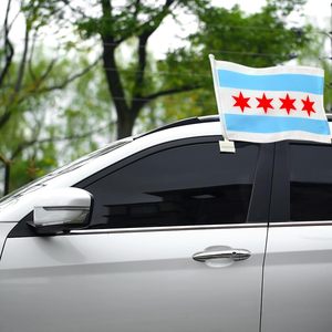 Набор из 2 флагов для автомобиля Chicago, двусторонние, из полиэстера, с флагштоком 17 дюймов, для использования на улице, с зажимом для окна, подходят для большинства автомобилей - Product Image 5