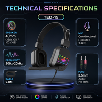 Casque de jeu WISDOMUP TED-15 7.1 Surround Sound avec double prise jack 3,5 mm, éclairage RGB, micro à réduction de bruit