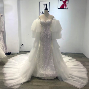 Stellato lucido con perline a spalla rimovibile <span class=keywords><strong>da</strong></span> sposa <span class=keywords><strong>sirena</strong></span> <span class=keywords><strong>da</strong></span> sposa per adulti abiti <span class=keywords><strong>da</strong></span> sera di compleanno Wm100 - Product Image 1