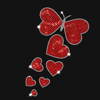 Transfert thermique personnalisé avec strass, motif papillon et cœur, pour t-shirts