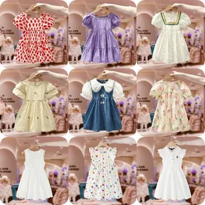 공장 도매 뜨거운 판매 달콤한 작은 소녀 패션 인쇄 드레스 유럽과 미국 단색 소녀 공주 드레스