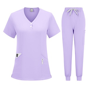 Women <b>Scrub</b> Suit Set Moisture Wicking V Neck Short Sleeve Split Uniform Hospital Work <b>Clothes</b> For Medical Spa Beauty Use - Product Image 4