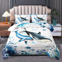 Ensemble de couette 3D dessin animé avec des planètes violettes et bleues, motif dauphins et baleines pour enfants, garçons et filles, thème océan, ensemble de literie 3 pièces