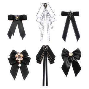 Fleur de col pour <span class=keywords><strong>uniforme</strong></span> JK féminin, nœud papillon polyvalent en ruban noir et blanc - Product Image 1
