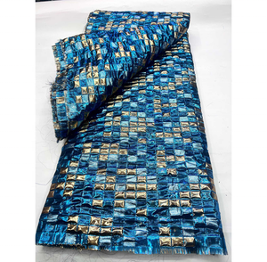 Nueva Tela <span class=keywords><strong>de</strong></span> Encaje Jacquard Brocado <span class=keywords><strong>de</strong></span> Alta Calidad en Oferta, 5 Yardas, Poliéster/Algodón Ecológico, Vestido <span class=keywords><strong>de</strong></span> <span class=keywords><strong>Fiesta</strong></span> Nigeriano para Mujer - Product Image 4