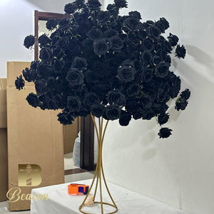 高品质黑色紫红色人造玫瑰花球厂定制婚礼情人节绿色餐桌摆件 - Product Image 3