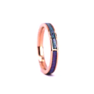 4MM Elegant Titanium Rose Gold Ring Crushed Purple Opal and Blue Opal Wedding Band, 2 in 1 Opal Ring