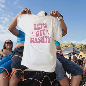 European American Women's Sexy Cotton T-Shirt Nashville Bachelorette Party 'Let's Get Nashty' Letter Decoration Loose Summer - Product Image 6