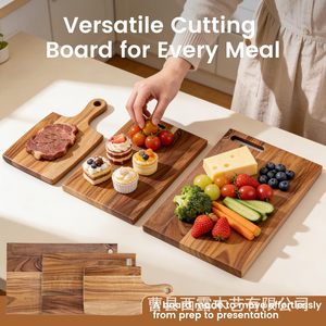Juego de tablas de cortar rectangulares de madera de acacia con asa para cortar y servir en la cocina - Product Image 3