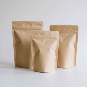 Food Grade Natural Kraft Paper Aluminum Foil Lined 3 Side Seal Mylar Flat Zipper <b>Bags</b> - Product Image 2