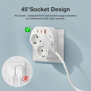 อะแดปเตอร์ปลั๊กไฟ Wontravel 3 ทาง EU PD 20W พร้อมช่องเสียบ USB และ Type C 6 in 1 - Product Image 4