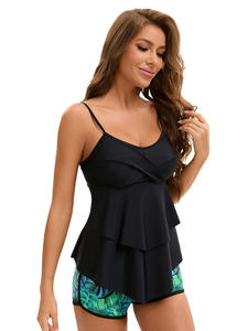 Traje de baño de fitness ecológico para mujer europea americana elegante patrón sólido estampado recortado diseño trasero Sexy de talla grande - Product Image 5