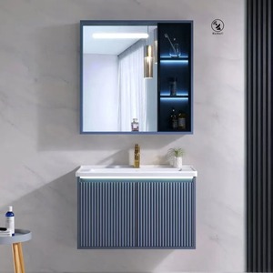 latest Modern lacquer MDF Melamine board bathroom vanity unites with sink cabinet mirror waterproof factory wholesale - Product Image 2