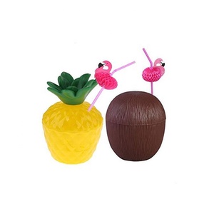 Taza de fiesta Hawaiana para <span class=keywords><strong>eventos</strong></span> en la playa, vasos de plástico de coco con pajitas de flamenco para ocasiones de viaje - Product Image 5