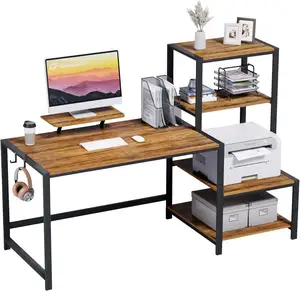 Bilgisayar masası depolama yazıcı raf ile 59 inç hareketli monitör standı ve 2 kulaklık kanca ile geri dönüşümlü ev ofis masası