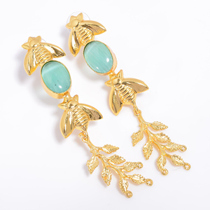 Boucles d'oreilles en pierres précieuses plaquées or 14k de mode en laiton, exportateur de bijoux en pierres précieuses personnalisés faits à la main fournisseur de bijoux en laiton antique - Product Image 1
