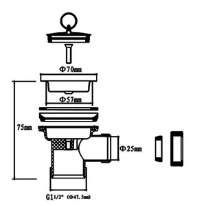 Talea thép không gỉ bồn rửa nhà bếp mini giỏ lọc Cắm Chất Thải Bồn Rửa chất thải <span class=keywords><strong>Kit</strong></span>(70mm * h75mm) với tràn XJ133C010-U - Product Image 6