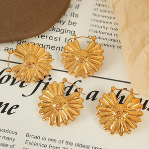 Flower Petal Drop Earrings 18K Gold Plated <b>Titanium</b> Steel Exaggerated Design Hollow Everyday Wear EH708 - Product Image 2