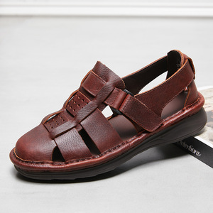 Men's Soft Cowhide Leather Handmade Sandals Comfortable 2-in-1 Open Toe Wear-Resistant Fashion Genuine Leather <b>Slides</b> - Product Image 2