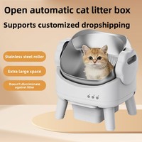 Bac à litière pour chat automatique intelligent désodorisant, conception ouverte, en acier inoxydable, PP, ABS, avec pelle de nettoyage électrique télécommandée et application pour un nettoyage facile