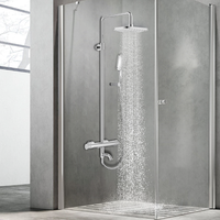 HOMEDEC Système de douche apparent en laiton chromé, mitigeur de douche triple fonction pour salle de bain, avec douchette pluie et douchette à main réglable
