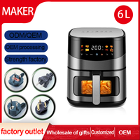 Gran capacidad 6L1500W Nueva pantalla digital Ventana visual Máquina de freír francesa multifuncional de acero inoxidable Freidora de aire para el hogar