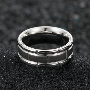 Geometric Brushed <b>Titanium</b> Steel <b>Ring</b> Unisex Wedding Jewelry K-R282 - Product Image 4