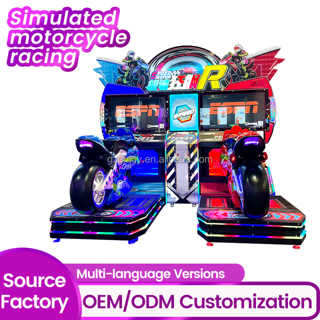 Coin-Operated Spanish Two-Player Arcade Racing Simulator Motorcycle Game Console with Amusement Driving Features