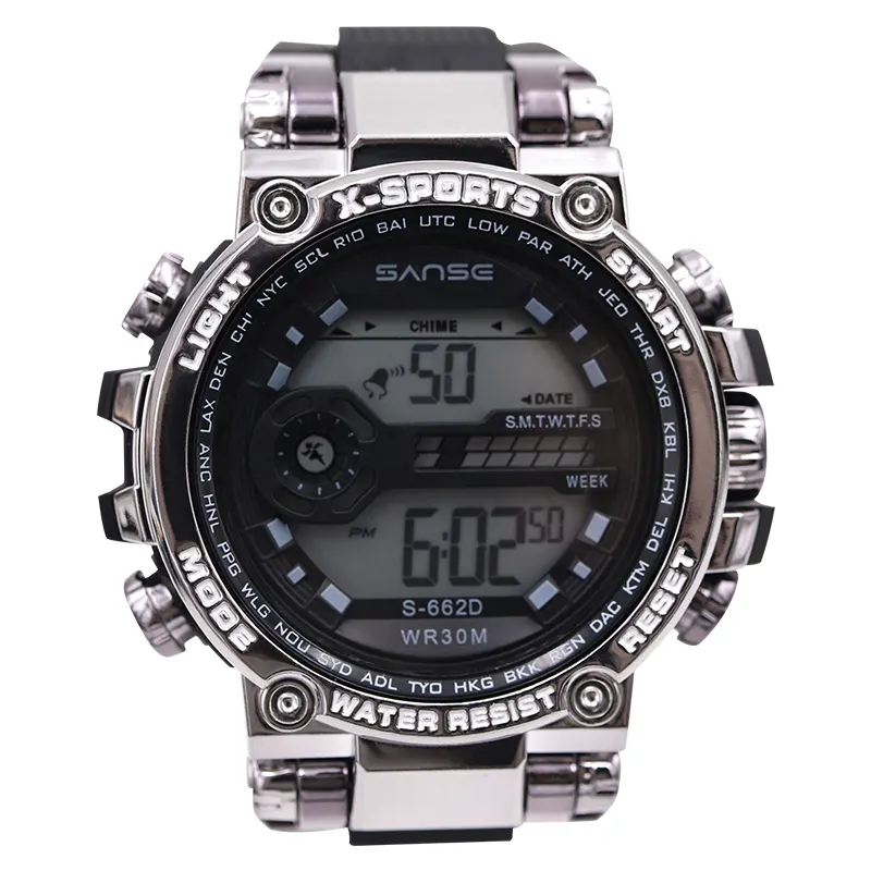 Venta al por mayor precio muy barato de los hombres relojes digitales SANSE S-662D de plástico personalizada correa de reloj