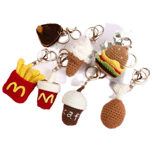 Creative Knitted Burger <b>Coke</b> Coffee Keychain Pendant Cute French Fries Ice Cream Plush Keychain Bag <b>Accessories</b> Wholesale - Product Image 1