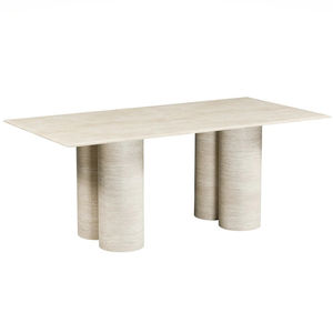 Table à manger carrée en travertin Kumusi avec <span class=keywords><strong>quatre</strong></span> pieds cylindriques en marbre naturel - Product Image 3
