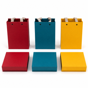 Luxury Red Textured Paper Magnetic Gift <b>Boxes</b> - Rigid Flip Lid <b>Boxes</b> with Matching Paper Bags for Business Customize Own Logo - Product Image 4