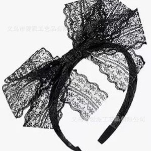 Serre-tête en dentelle avec grand nœud, style rétro, large bord, pour femme, coiffe de fête, tissu artisanal de haute qualité - Product Image 3