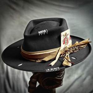 100% chapeau Fedora en <span class=keywords><strong>feutre</strong></span> de laine avec ruban de fleurs imprimé et bord de <span class=keywords><strong>crayon</strong></span> chapeau à <span class=keywords><strong>large</strong></span> bord OEM personnalisé pour scène décontractée - Product Image 3