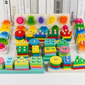 Jouet d'apprentissage cognitif des formes géométriques pour enfants, jeu d'empilage, jouets en bois, Montessori, éducation précoce - Product Image 1