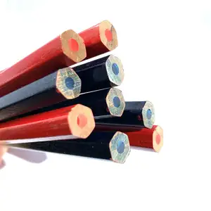 Crayons de couleur, crayons à <span class=keywords><strong>dessin</strong></span>, crayons hexagonaux double face et double pointe, crayons de charpentier rouges et bleus pour le travail du bois - Product Image 2