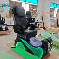 Fauteuil de pédicure moderne beige de luxe haut de gamme pour salon de manucure, spa pour les pieds, avec éclairage LED et bassin