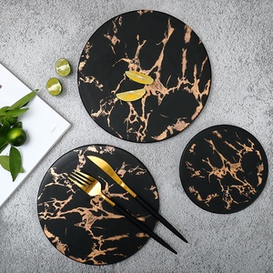 Commercio all'ingrosso di Ceramica Porcellana Moderno Ristorante Ristorazione Marmo nero Intarsi In <span class=keywords><strong>Oro</strong></span> <span class=keywords><strong>Piatti</strong></span> <span class=keywords><strong>E</strong></span> <span class=keywords><strong>Piatti</strong></span> <span class=keywords><strong>Set</strong></span> - Product Image 3